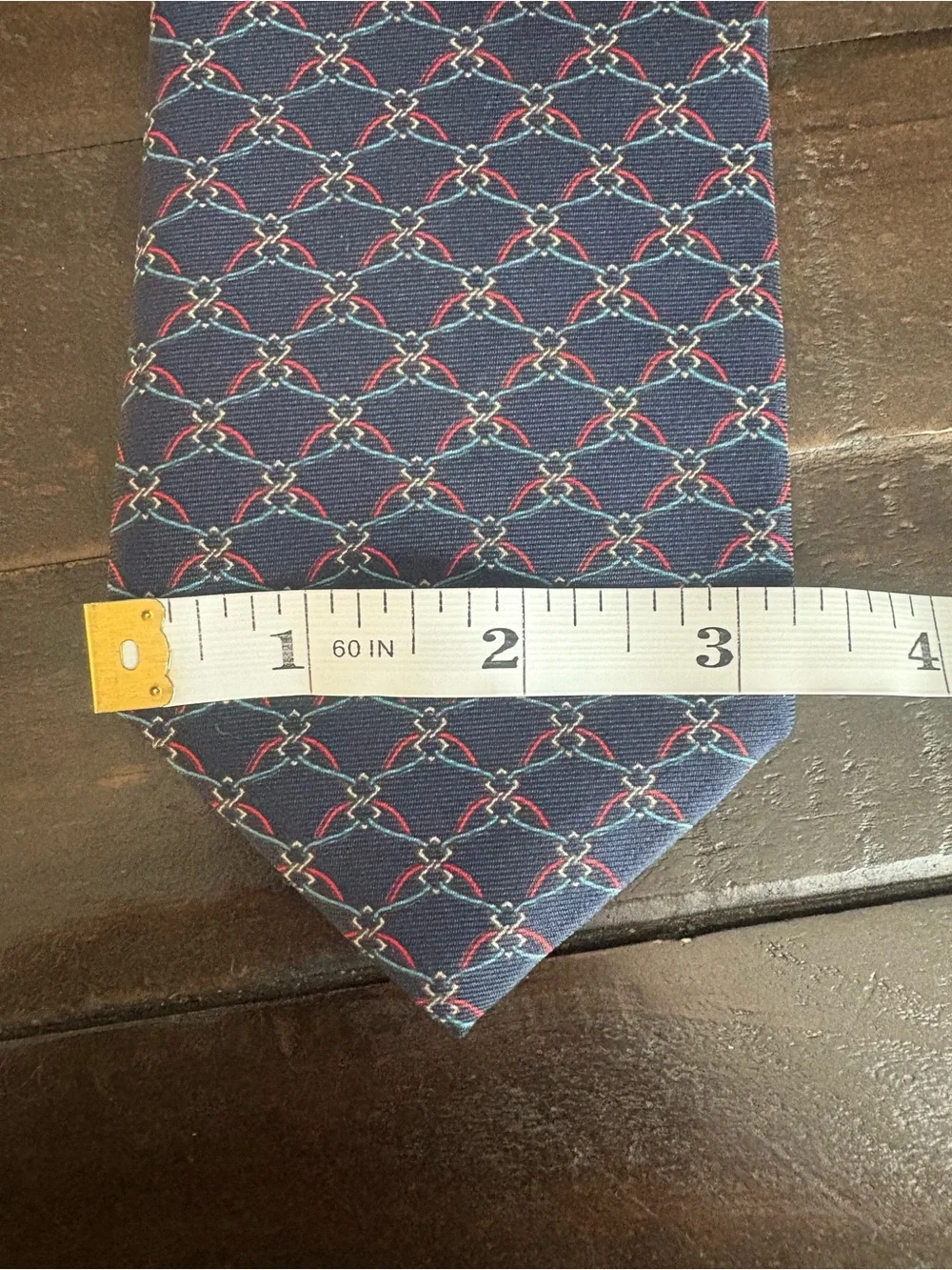 Saks Fifth Avenue Men’s Silk Tie Navy Red Geometric Made in USA